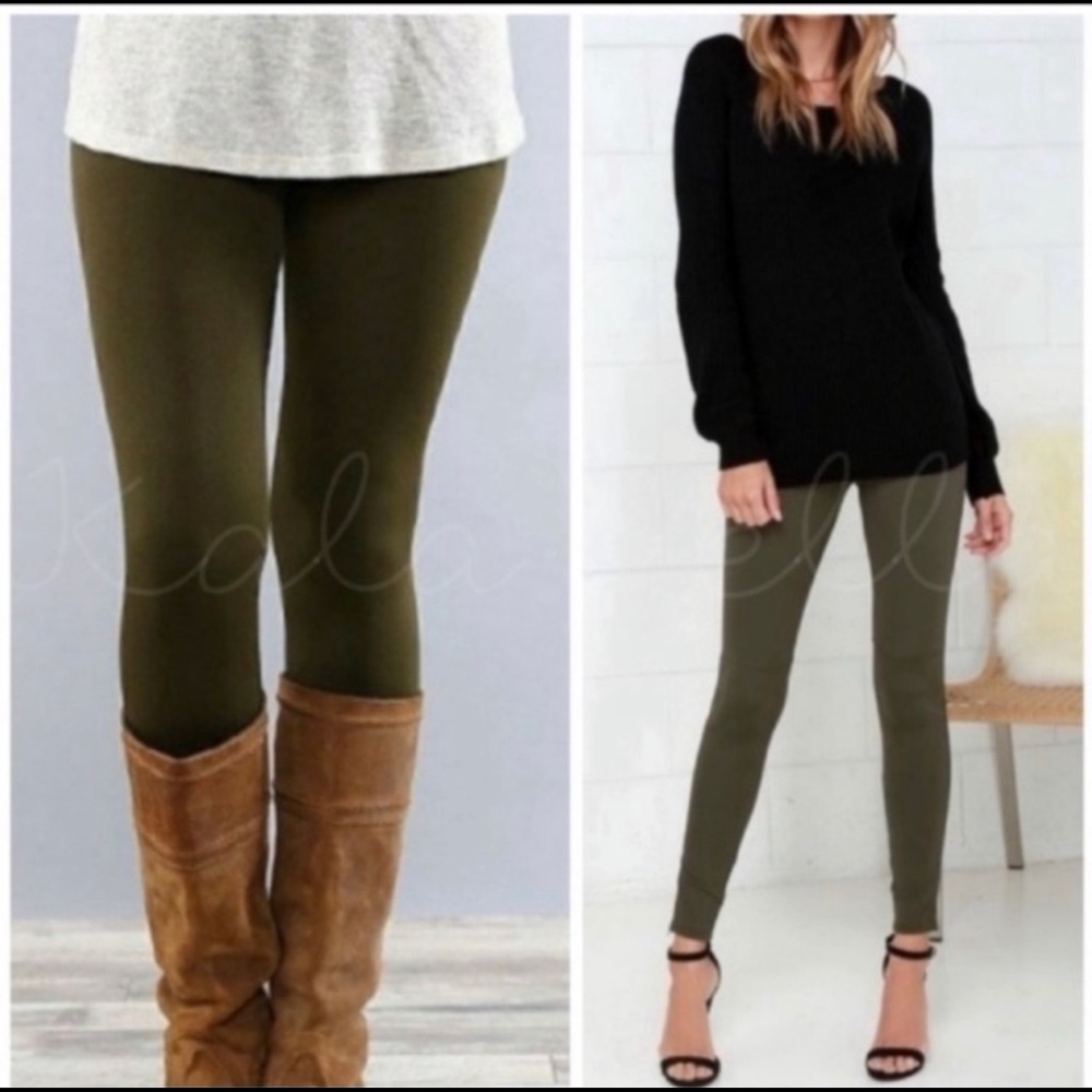 Womens high rise F&F stretch fleece lined Leggings size 0-10 cozy soft Olive